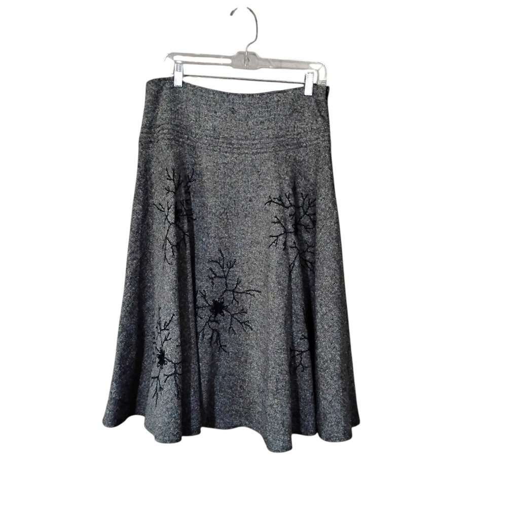 Biacci Gray Tweed Confetti Embroidered Branch A-Line Midi Skirt Size 12